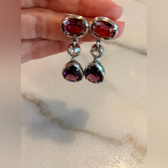 BRIGHTON Swarovski Crystal Teardrop Earrings - Dusty Pink, Clear, Purple GUC - Picture 12 of 13